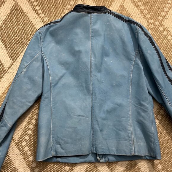 Wilson's Leather : Powder Blue Moto Jacket w/ Navy Trim - Picture 2 of 6